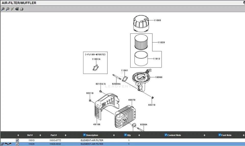 2 Genuine Kawasaki 11029-0049 11029-0032 Air & Pre-Filter FJ180V Exmark Toro - Image 2 of 4