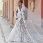 Mermaid Wedding Dresses For Woman Lace Bride V-neck Long Sleeves Sweep Train
