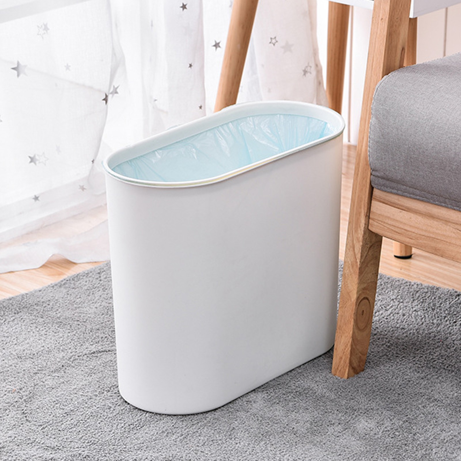 Narrow Garbage Can Space Saving Slim Waste Bin Press Opening Lid For Living Room