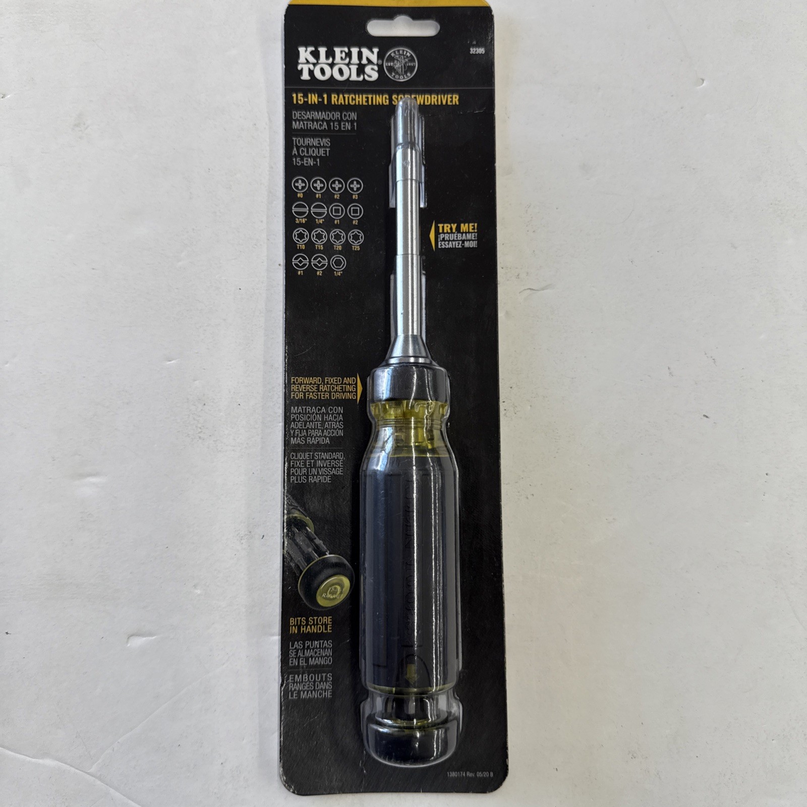 KLEIN TOOLS 32305 15-in-1 Ratcheting Screwdriver New Multi-bit