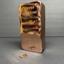 145 oz / 9.0625 Pound Copper Bar - Mirror Finish On Top - Bullion - Sealed -