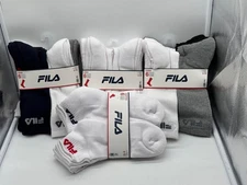 NEW 6 PAIR PACKS MENS FILA SOCKS CREW , ANKLE  AND NO SHOW WHITE-BLACK -GREY $24