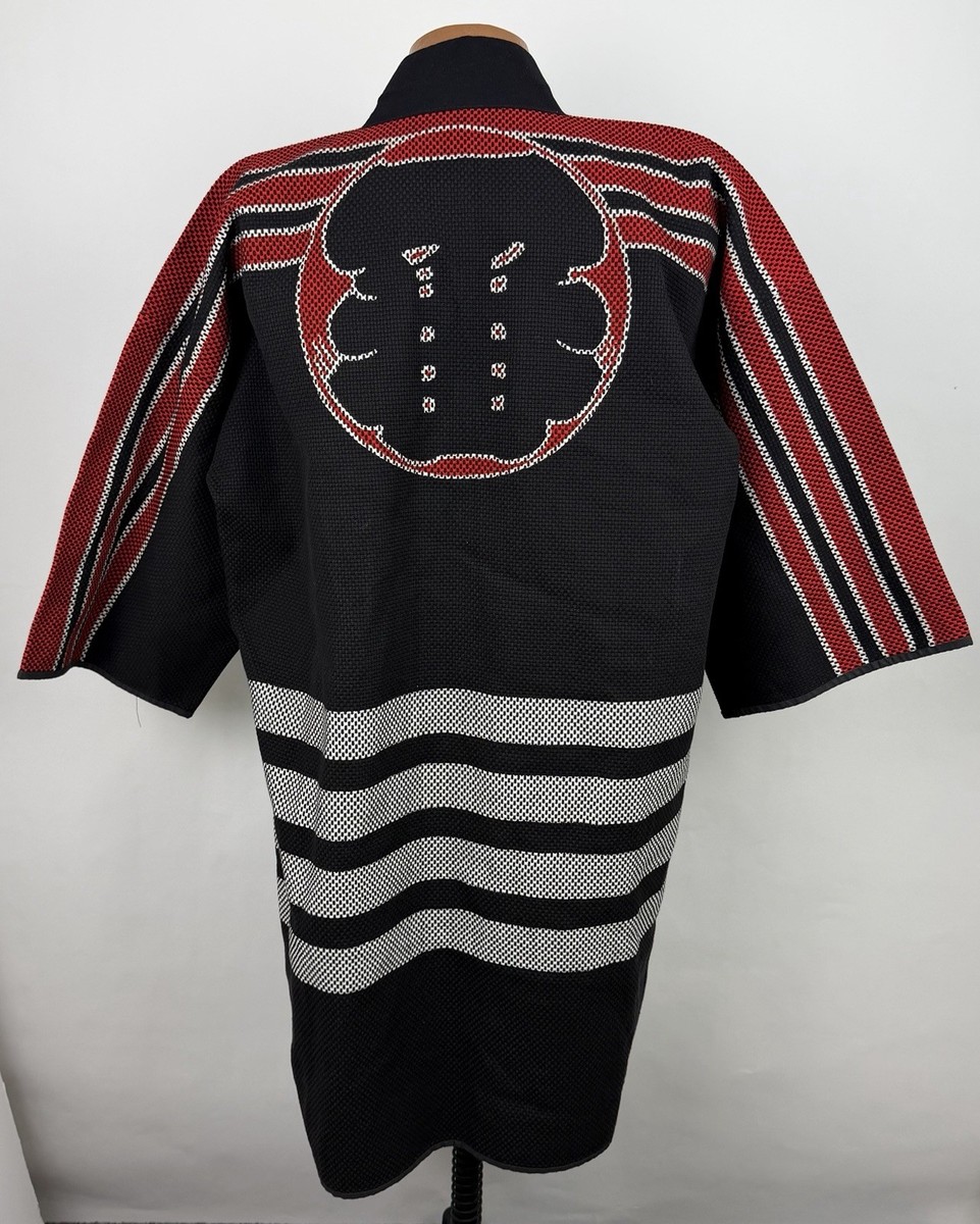 Japanese Fireman Jacket Mens One Size Sashiko Kimono Black Red