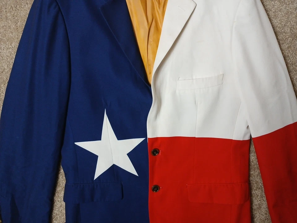 Traje Brillante Bandera de Texas Azul Rojo Poliéster Para Hombre Talla 40 Blazer Chaqueta Foto 3 de 4