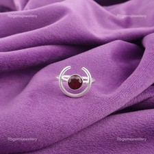 Red Garnet Gemstone Promise Wedding Band Ring 925 Sterling Silver US All Size