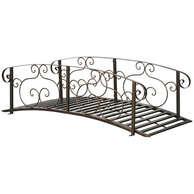 6' Metal Arch Backyard Garden Bridge, Safety Siderails, Arc Footbridge Bronze