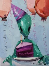 Cute Alien Figure Birthday Party PRINT By Original Artist Jose Trujillo 16x20