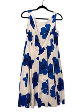 NINE WEST Blue& White Floral Party Sleeveless Dress Flare Bottom Sz 8