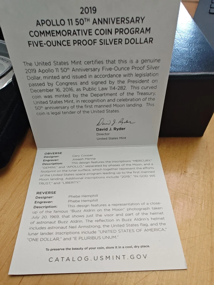 2019 P Apollo 11 50th Anniversary Excellent Silver Dollar 5oz  .999 Silver Nice! - Image 4 of 4
