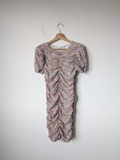 Mango Multi Pastel Floral Ruched Mini Dress Size M