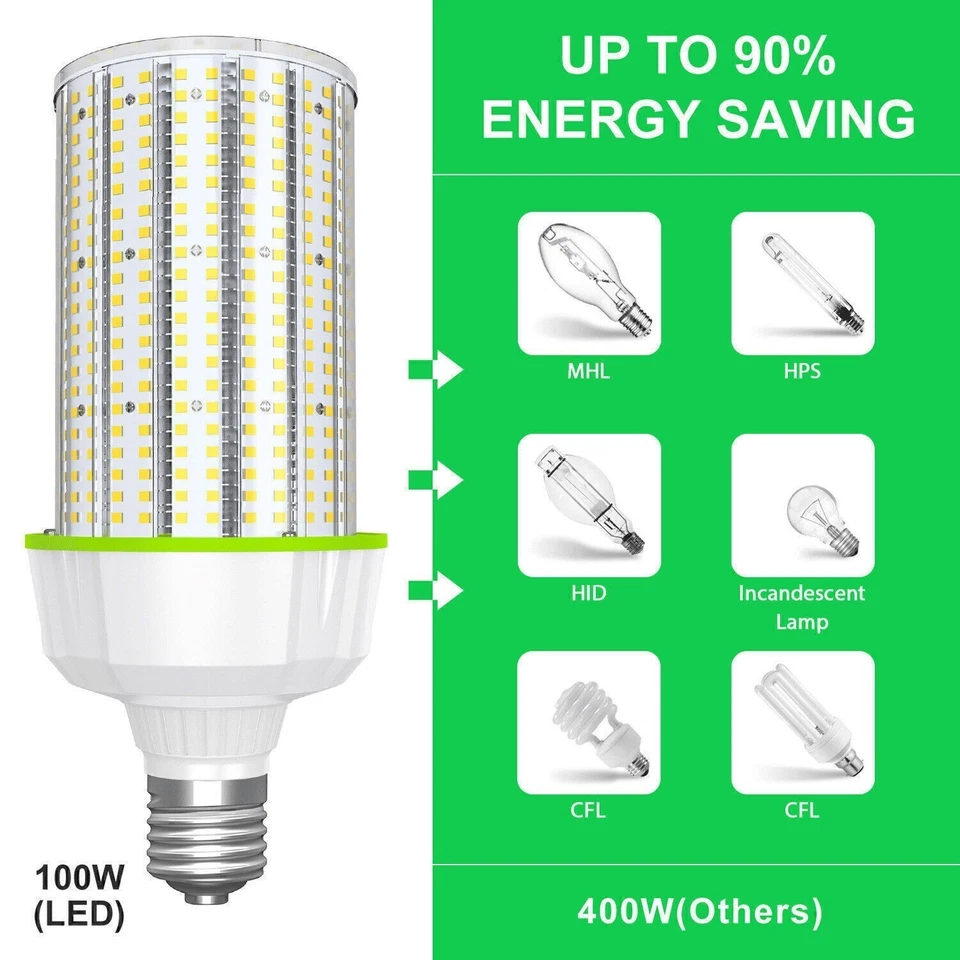 100W LED Corn Light Bulb E39 Large Base For Shoebox Wall Pack Fixture 5000K 480V - Image 2 of 4