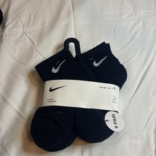 NIKE Boy Socks Ankle Cushioned Athletic Youth Kids 6 Pack Shoe Size 10C-3Y Black