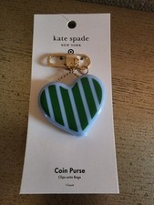 Kate Spade x Target Striped Green/Blue Heart Coin Purse Keychain Bag Charm