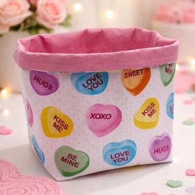 Handmade Valentine s Day Basket Candy Heart Fabric Gift Basket Valentine Decor
