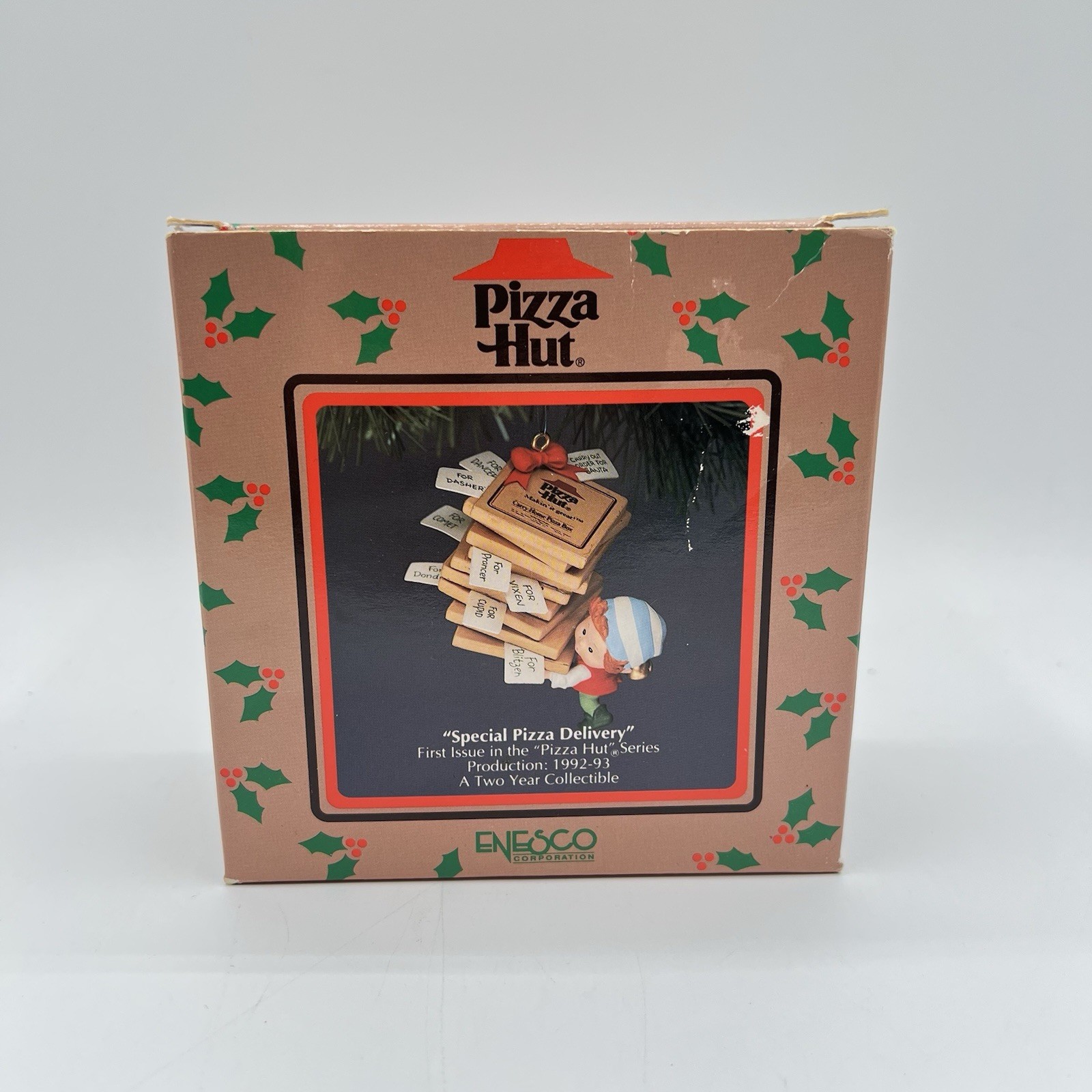 1992 Enesco Pizza Hut Special Pizza Delivery Ornament w/ Box #832812