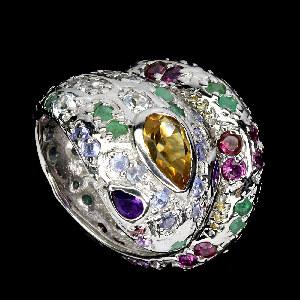 925 Sterling Silver Pear Citrine Amethyst Gemstone Ring Size 8.5 Jewelry