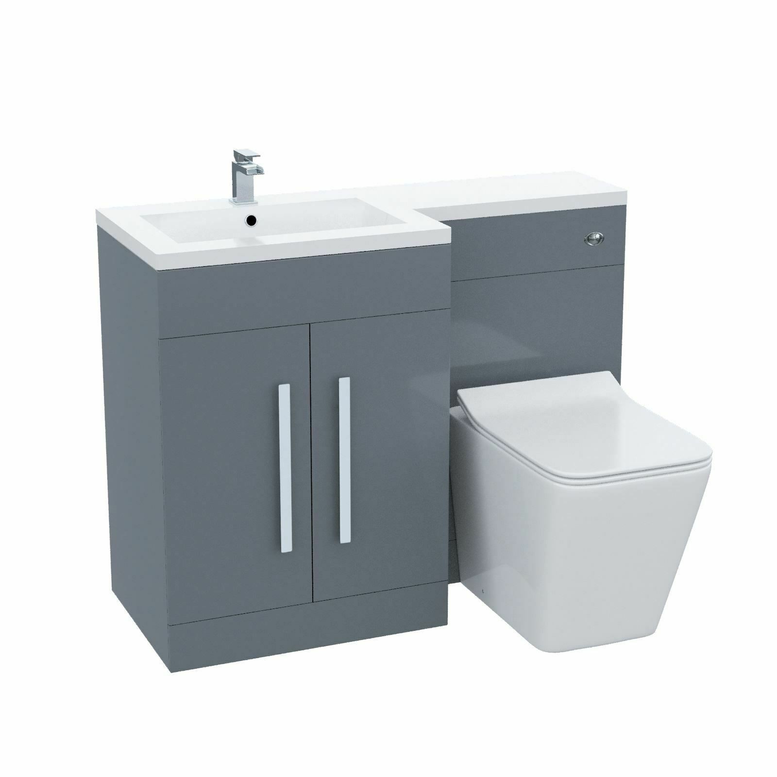 Nes Home Left Hand 1100Mm Vanity Basin Unit, Wc Unit & Elora Back To Wall Toilet Grey - Image 2