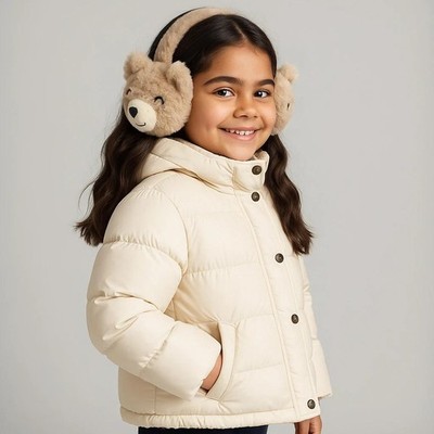 Kids Bear Fuzzy Ear Muffs Winter Warm Cozy Earmuffs for Girls Boys Cold Weather