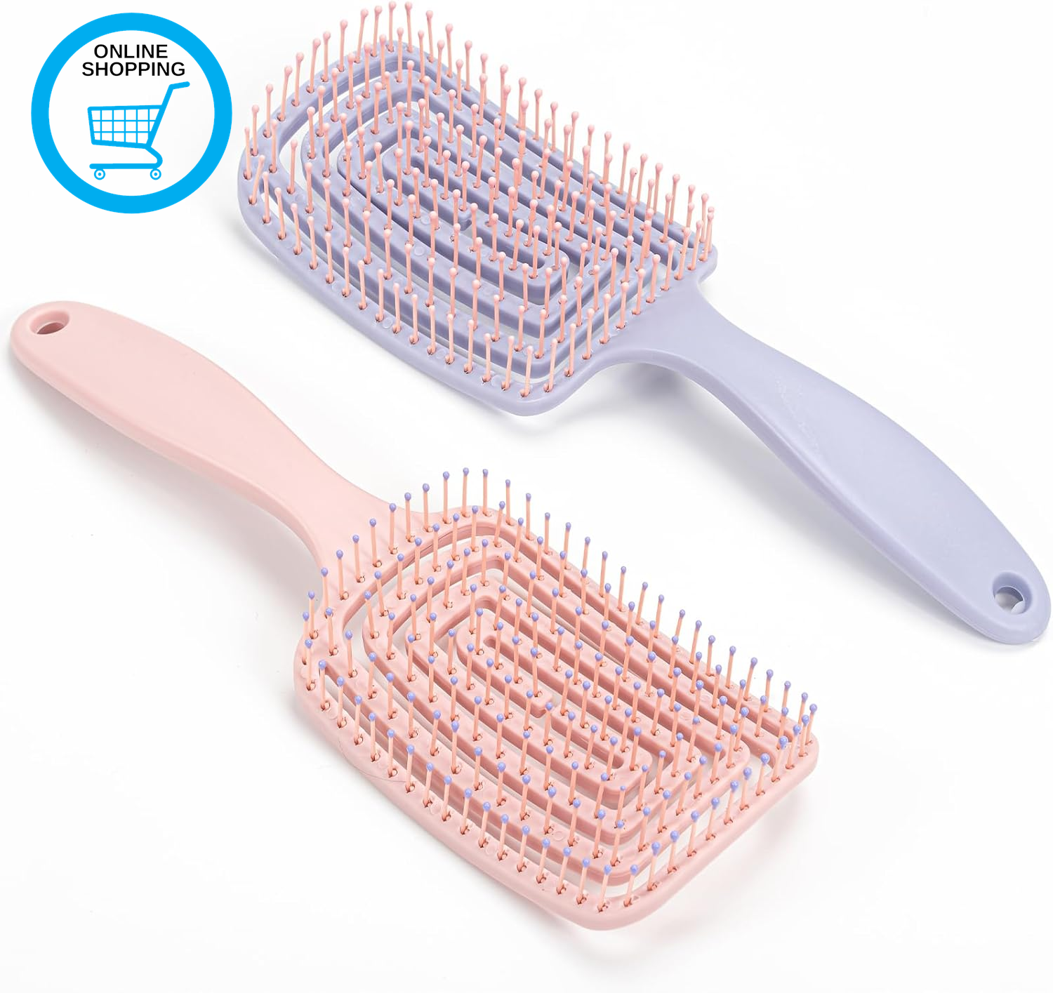 2Pack Detangle Hair Brush for Wet & Dry Hair – Curved Vent Hair Brush Detangler