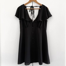 Black Flutter ASOS Dress - UK 12 (Petite) | V Neck, Short Sleeve, Holiday