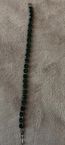 Vintage Emerald Green Rhinestone Tennis Bracelet Estate Jewelry Costume