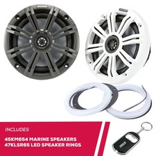 Kicker 45KM654 6.5" Coaxial Marine Speakers and 47KLSR65 6.5" LED Speaker Rings