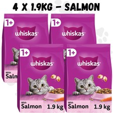 4 x Whiskas 1+ Adult Dry Cat Food SALMON 1.9kg | Complete Nutrition 7.6kg 4.54 per kilo