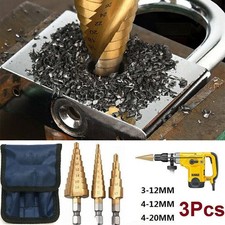 3PCS LARGE HSS STEP CONE DRILL TITANIUM BIT SET HOLE CUTTER 3 PIECE + BLUE POUCH