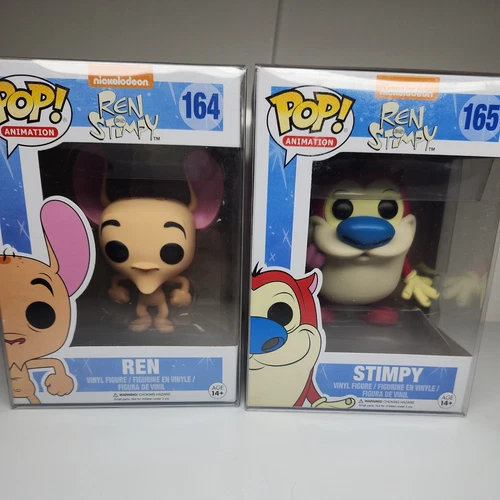 Ren & Stimpy #164 Ren and #165 Stimpy Funko Pops with Protectors