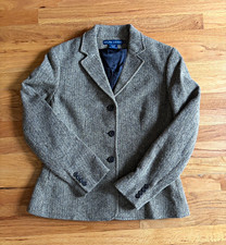 Ralph Lauren Made in Italy Women's Gray Herringbone Tweed Wool Blazer Size 12