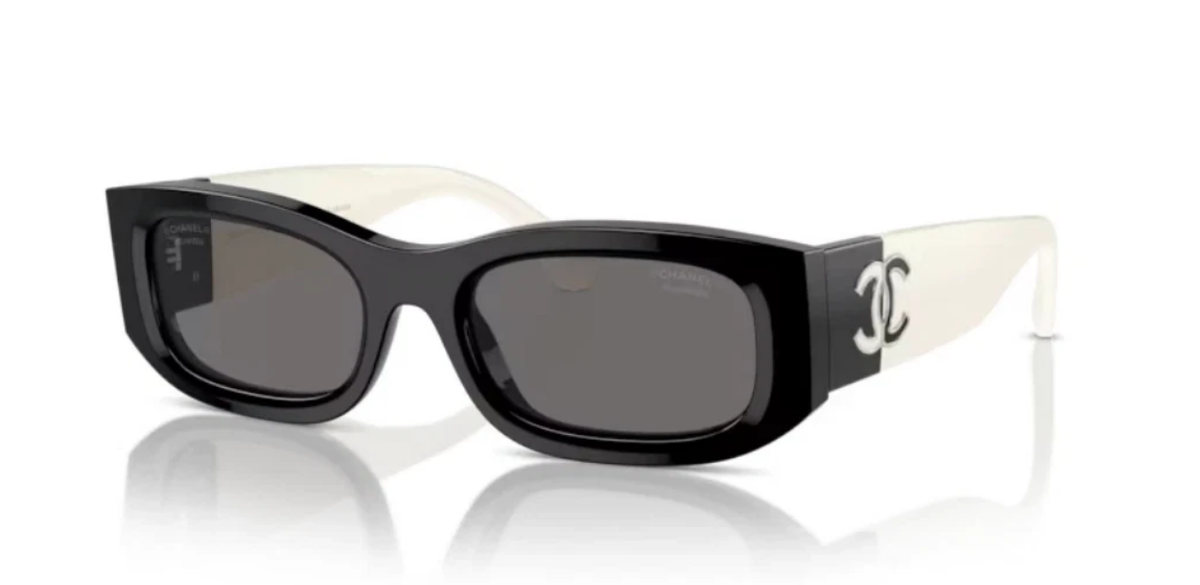 CHANEL CH5525 Rectangle Sunglasses 52mm Black White/Gray Polarized
