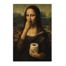 Funny Mona Lisa Bathroom Canvas Wall Art, Pinching Nose Wall Decor Mona Lisa