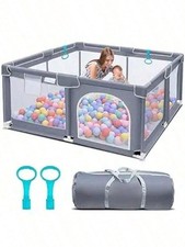 Baby Playpen Portable Breathable Mesh Anti Slip Base Indoor Outdoor Grey