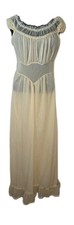 Gotham Vtg Pale Yellow Sheer Night Gown Floor Lgth Floral Size 34 Sm Lingerie