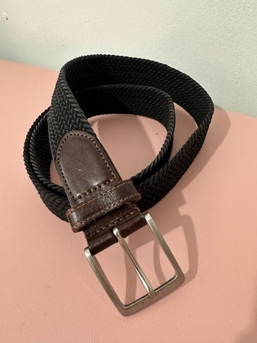 Lands End cintura in tessuto corda e pelle nera marrone grande 36-38 regolabile da uomo - Foto 5 di 15