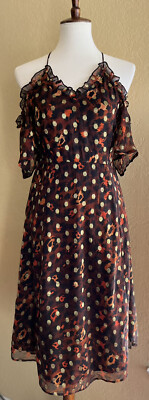 Topshop Womens Leopard Spot Cut Out Off The Shoulder Midi Dress Size 4 US $100