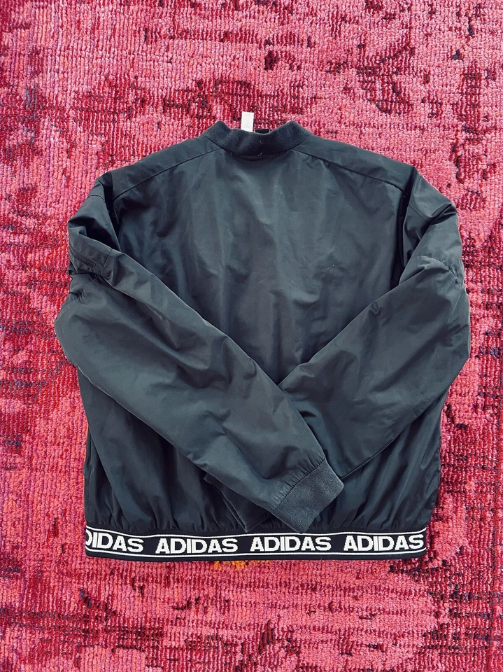 ADIDAS Chaqueta Negro Blanco Logo Estampado Felpa Forrada Grande Foto 2 de 4