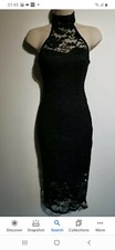 PLT  Black Lace Halterneck Midi Stylish  Dress Size 6 