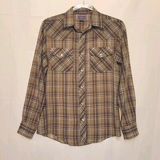 VTG County Seat Men's Brown Plaid Pearl Snap Long Sleeve Western Shirt Sz Small