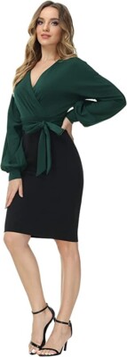 New Christmas Dress Women's GREEN & Black Grace Karen Wrap Pencil Sz. 2XL  #0004 | eBay