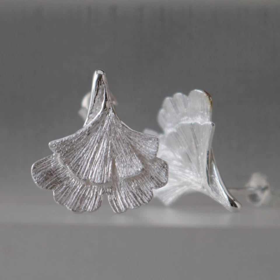 Ohrringe Ginkoblatt Ginkgo Silber 925 Ginkgoblatt Ginko Ohrstecker Stecker NEW - Bild 1 von 4