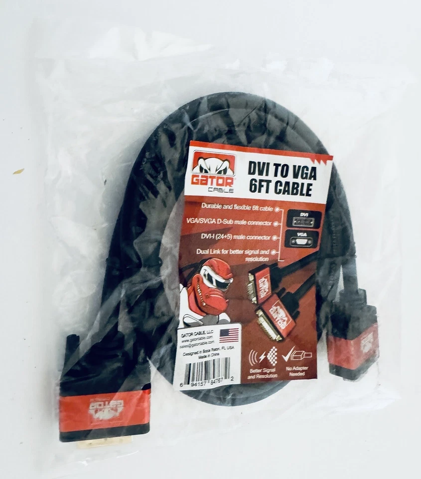 Gator Cable DVI to VGA 6 Ft Cable VGA/SVGA D-Sub Male Connector DVI-I (24+5) - Image 3 of 4