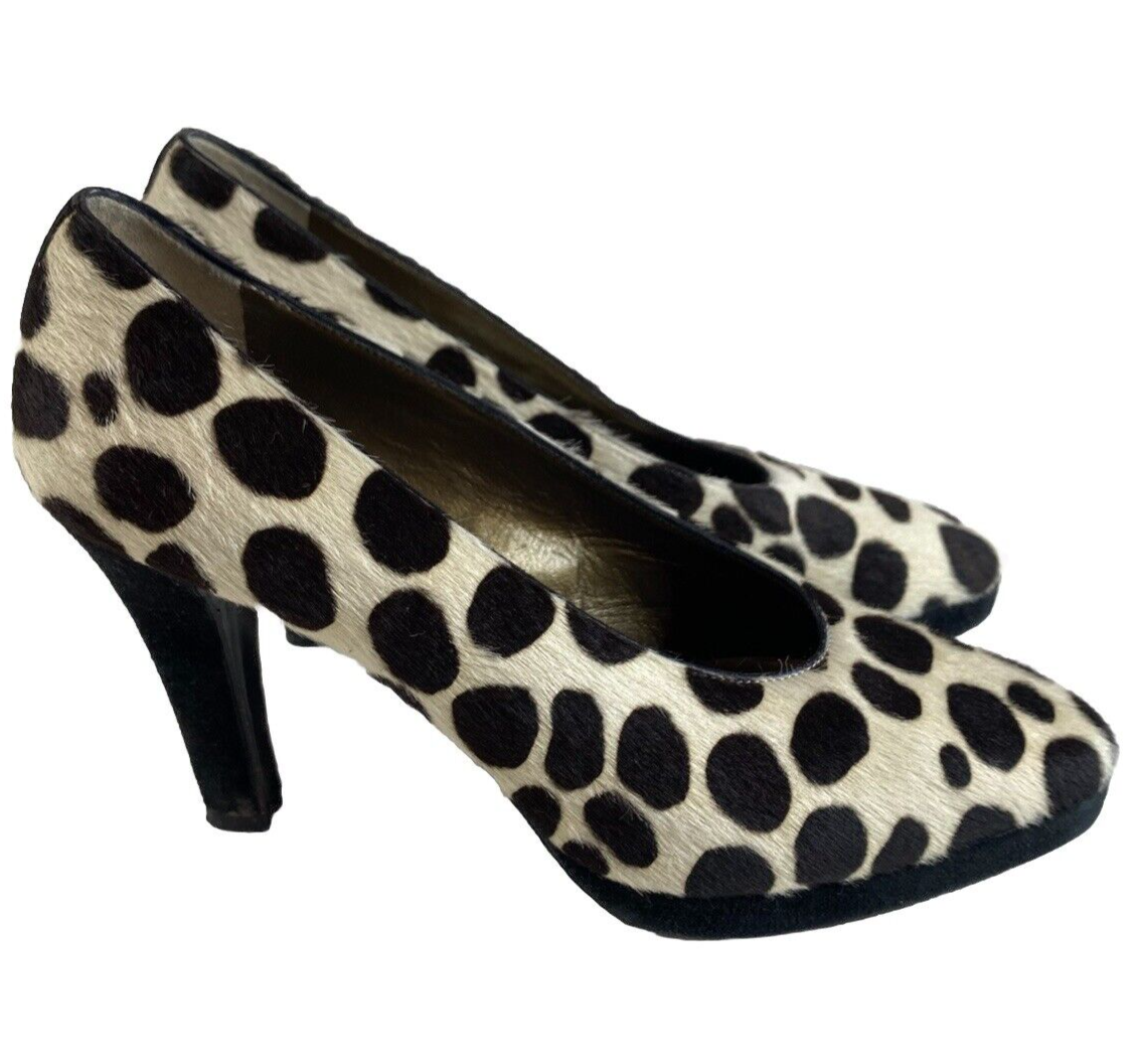 Vintage Yves Saint Laurent pelle di mucca scamosciata POMPA TAGLIA 7 M tacco 3 5" stampa animalier