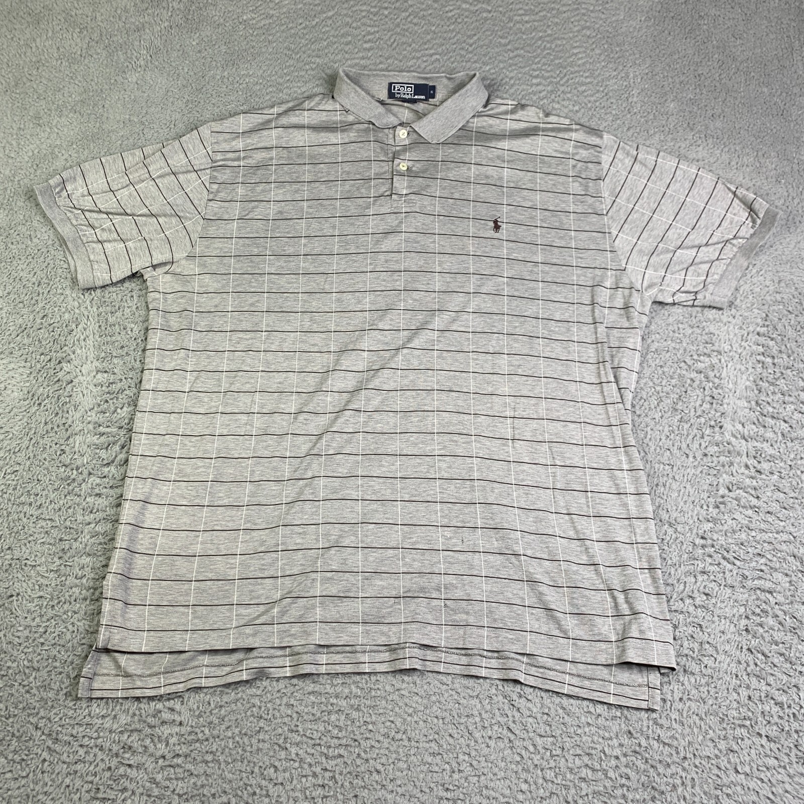 Polo Ralph Lauren Camicia Adulto XL Grigio Nero Pony Check Rugby Casual Uomo