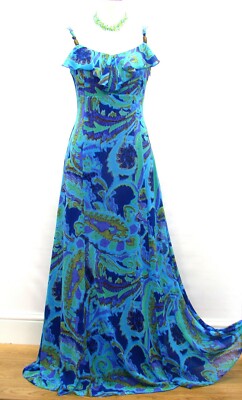 Per Una M&S Super Blue Mix Purple Green Maxi Long Paisley Dress Size 12 L  BNWT