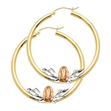 Ioka - 14K Gold Our Lady of Guadalupe Hoop Hinged Earrings