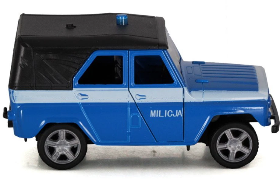UAZ Polish Vintage Police Car Model Metal Open Door Sound&Light Toy Blue 1:32 - Image 3 of 4