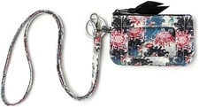 "It's Mini" Zip ID Card Holder Keychain & Small Coin Purse - Black Floral