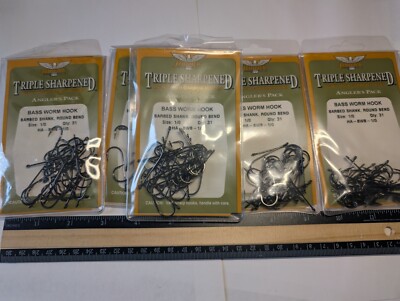 5 LOT FENWICK TRIPLE SHARPENED BASS WORM 31 HOOKS  SIZE 1/0 HIGH CARBON