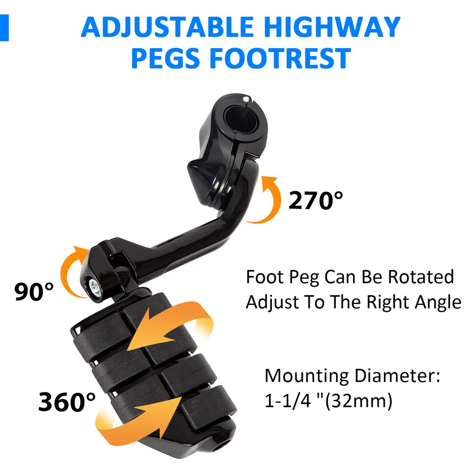 1.25" 1-1/4" Black Long Highway Foot Pegs For Harley Davidson Road Street Glide - Image 4 of 4